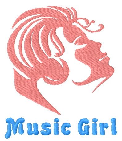 Music girl machine embroidery design