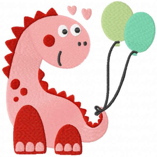Dino with balloons embroidery design