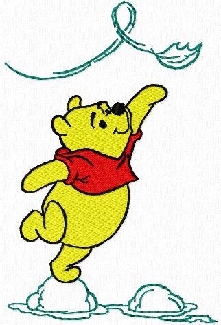 Pooh with leaf machine embroidery design