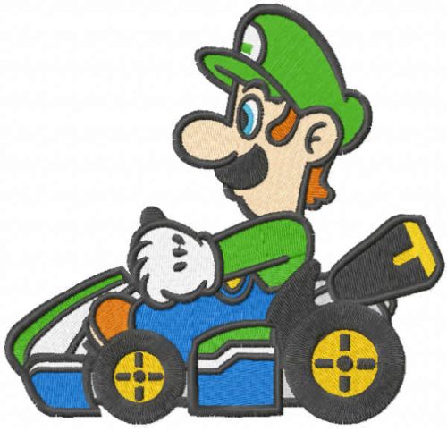 Luigi on the cart embroidery design