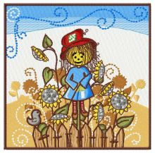 Scarecrow in autumn garden embroidery design