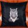 Tribal owl embroidered on black pillowcase