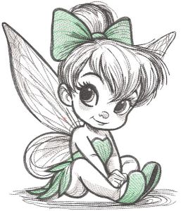 Tinker fairy sketch style embroidery design