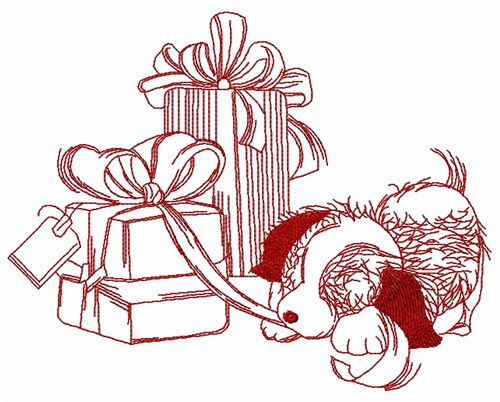 Presents for puppy 2 machine embroidery design