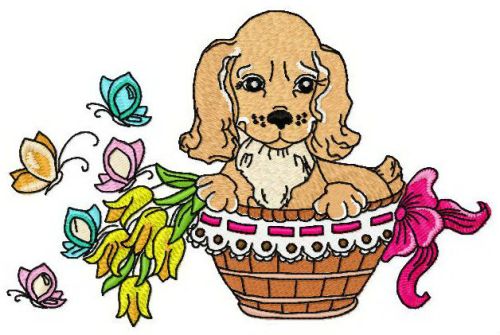 Puppy in basket machine embroidery design