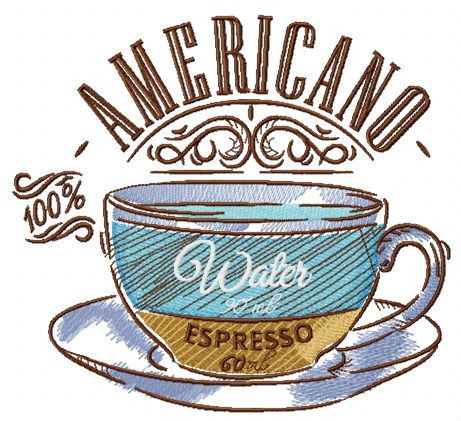Cup with americano machine embroidery design