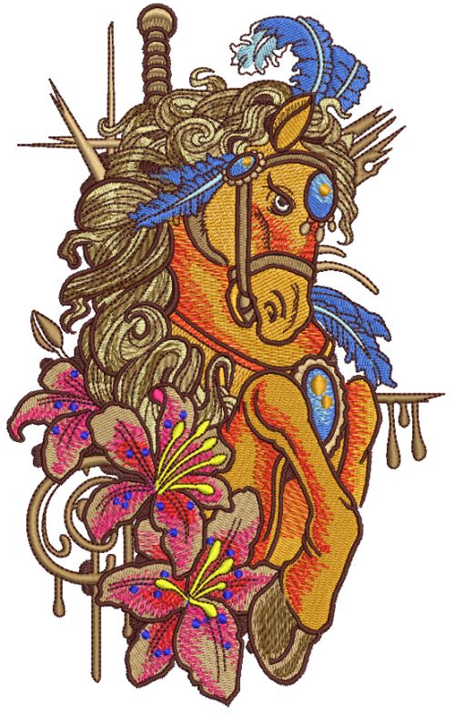 Gorgeous circus horse machine embroidery design