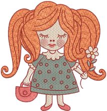 Red-haired girl with a basket and a flower embroidery design