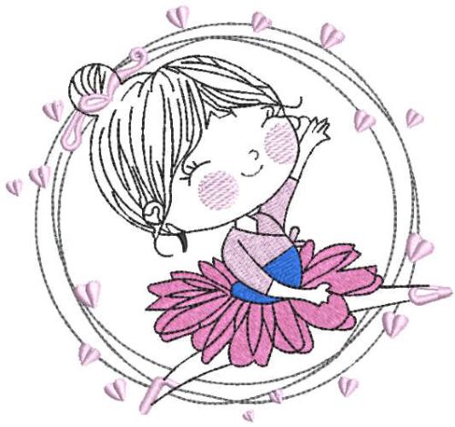 Dancing ballerina in a circle of love embroidery design