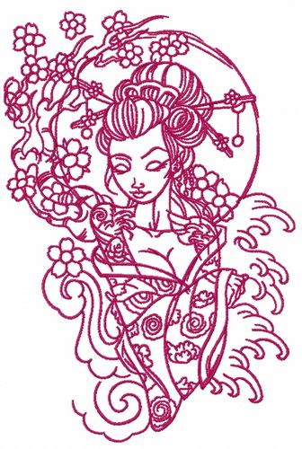 Shy geisha 4 machine embroidery design
