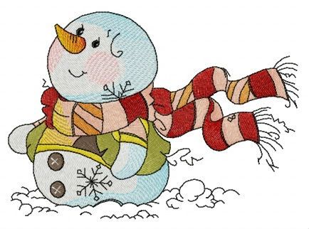 Adorable snowman machine embroidery design