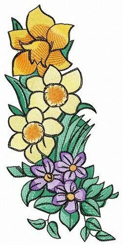 Daffodils and violas machine embroidery design