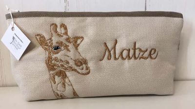 Embroidered pencil bag with giraffe design