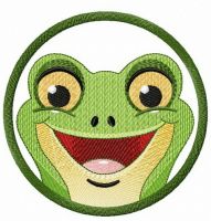 Smiling frog in frame embroidery design