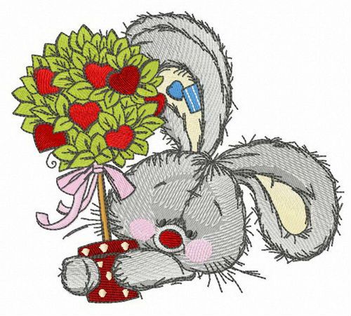 Bunny with love tree machine embroidery design
