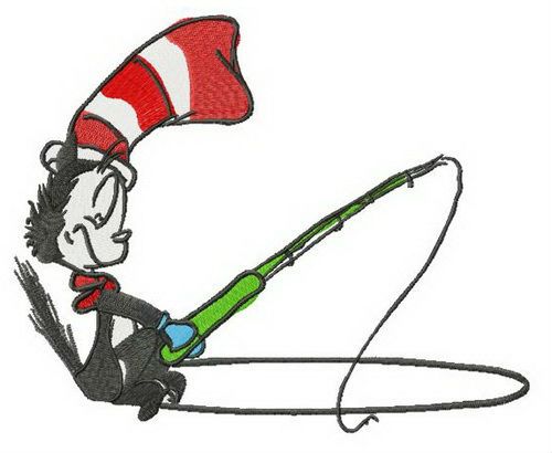 Cat in the Hat fishing machine embroidery design