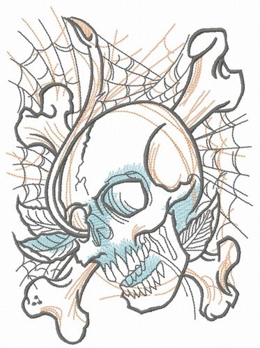 Skull and web machine embroidery design