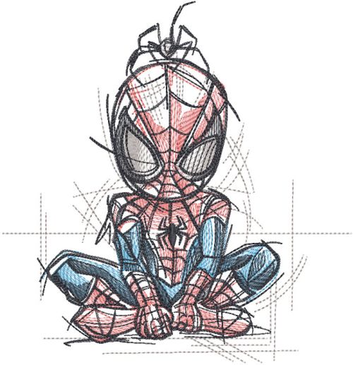 Sitting spiderman and spider embroidery design
