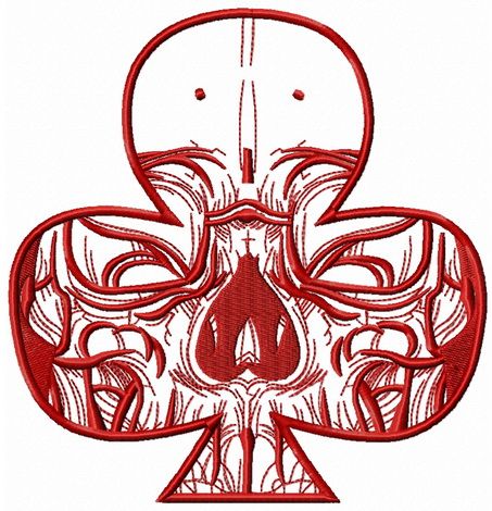Clubs with skull one color machine embroidery design