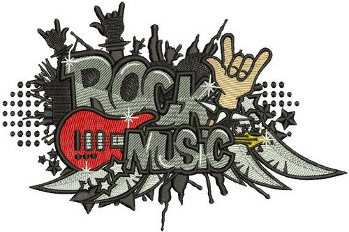 Rock music machine embroidery design