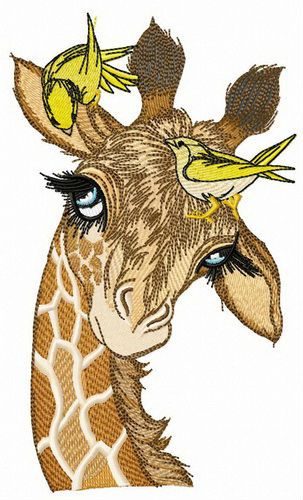 Giraffe with yellow birdies machine embroidery design