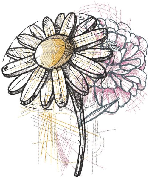 Chamomile hydrangea stylization sketch embroidery design