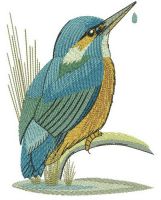 Kingfisher near lake embroidery design