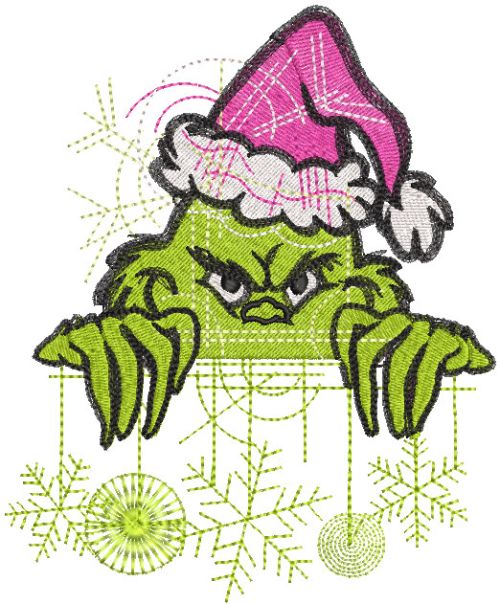 Grinch with christmas toys embroidery design