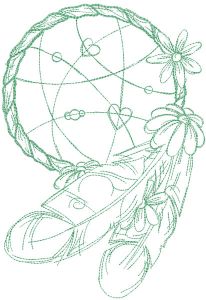 Dream catcher with daisies outline embroidery design