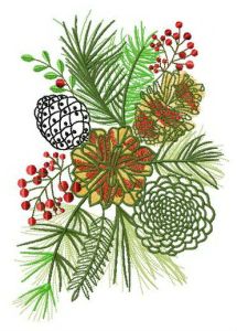 Coniferous bouquet embroidery design