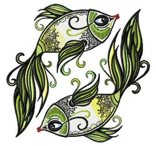 Green-tailed fish machine embroidery design