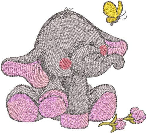 Elephant's touching acquaintance with butterfly machine embroidery design