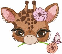 Baby giraffe with flower embroidery design