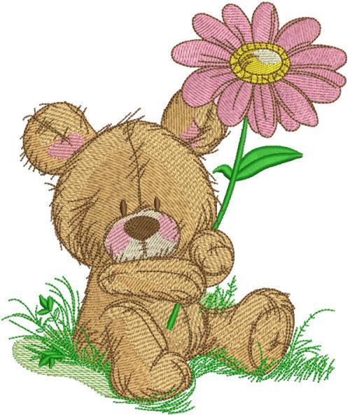 Cute teddy bear with pyrethrum embroidery design