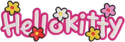 Hello kitty logo with flowers embroidery design