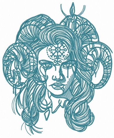 Horny demon with pictograph on forehead 2 machine embroidery design