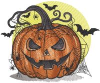 Halloween pumpkin bats and spider web embroidery design