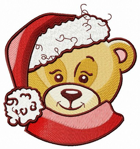 Adorable bear in Santa hat machine embroidery design
