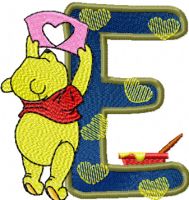 Winnie Pooh painter letter E free machine embroidery design