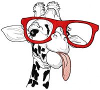 Giraffe with glasses shows tongue embroidery design