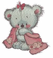 Teddy bear after shower embroidery design