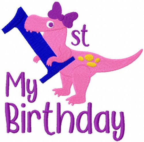 T-rex first birthday embroidery design