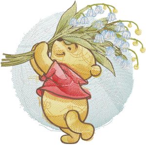 Winnie the Pooh carries lilies of the valley embroidery design