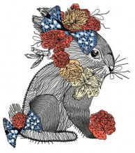 Bunny with flower decoration 2 embroidery design