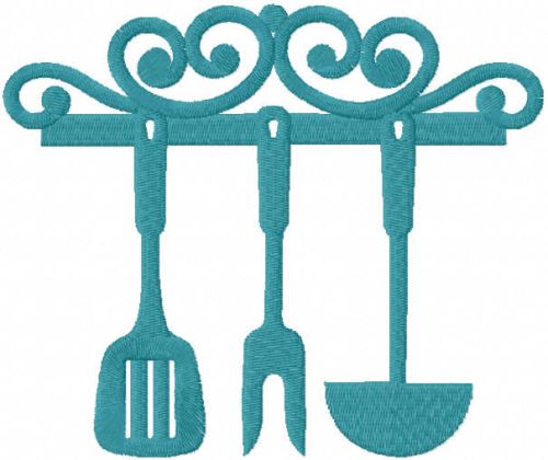 Vintage stand with kitchen utensils embroidery design