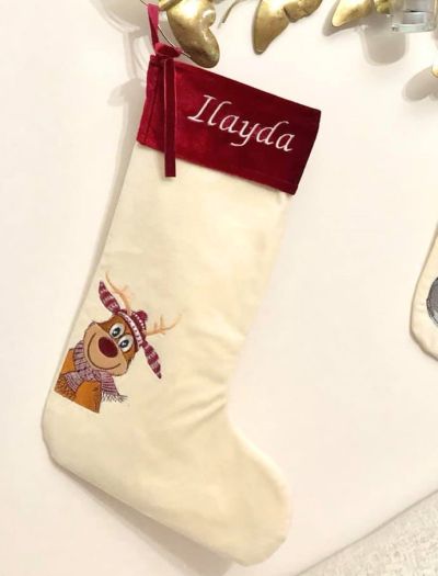 Christmas stocking with Deer machine embroidery design