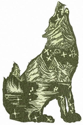 Wolf at night machine embroidery design