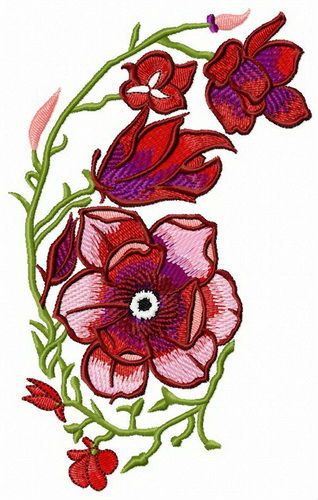 Red and purple swirl flowers embroidery design