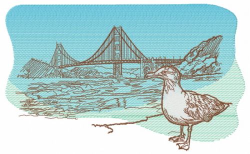 Seagull near Golden Gate Bridge machine embroidery design