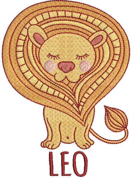 Zodiac sign leo art embroidery design